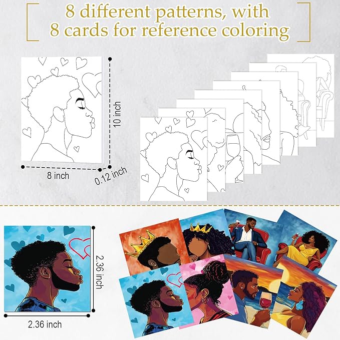 Cholemy 36 Pcs Valentine Paint and Sip Kit for Adults 8''x10'' Pre Drawn Canvas for Painting DIY Afro Acrylic Painting Kit Wood Easel Brushes Date Night Bulk for Party Gifts(Couple)