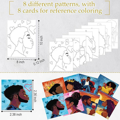 Cholemy 36 Pcs Valentine Paint and Sip Kit for Adults 8''x10'' Pre Drawn Canvas for Painting DIY Afro Acrylic Painting Kit Wood Easel Brushes Date Night Bulk for Party Gifts(Couple)