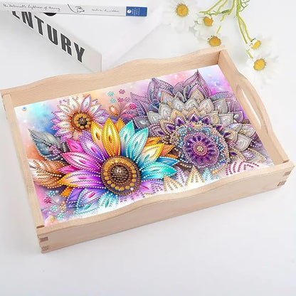 DoxQcs DIY Diamond Art Wooden Food Tray with Handle Diamond Painted Table Decoration Tray for Breakfast Bar Dinner Table Diamonds Art Painting for Beginners-Mandala-1