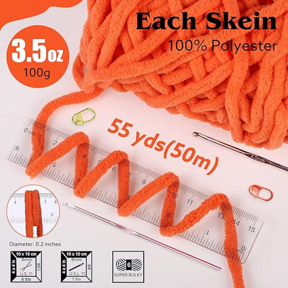 WSICSE Chenille Fluffy Yarn, Thick Chunky Blanket Yarn for Crocheting Plush Soft for Knitting DIY Easter Basket Stuffers, 6 Pack 100g Each 3.5 oz 55 Yards(Fresh)
