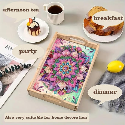 SHLUHA Diamond Art Kits for Adults Wooden Serving Trays with Handle Food Tray for Breakfast Home Decor Gift (TT009)