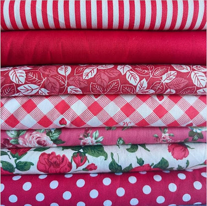 7Pcs 9.8"*9.8"(25cm*25cm) Cotton Fabric DIY Making Supplies Quilting Patchwork Fabric Fat Quarter Bundles DIY for Quilting Cotton Patchwork Cushions(Red, 25 * 25cm)