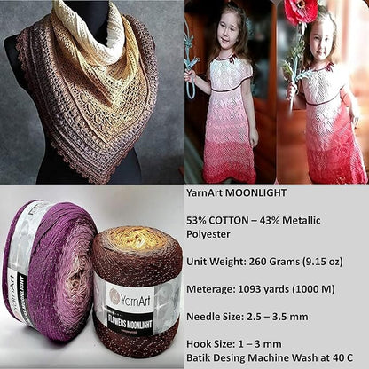 2 Skein Yarn Art Flowers Moonlight Yarn 53% Cotton 43% Acrylic 4% Metallic Polyester 250gr 1094yds Multicolor Cotton Yarn Rainbow Crochet Yarn Spring Summer S. Fine 1 Top 7 Most Used Colors (3282)