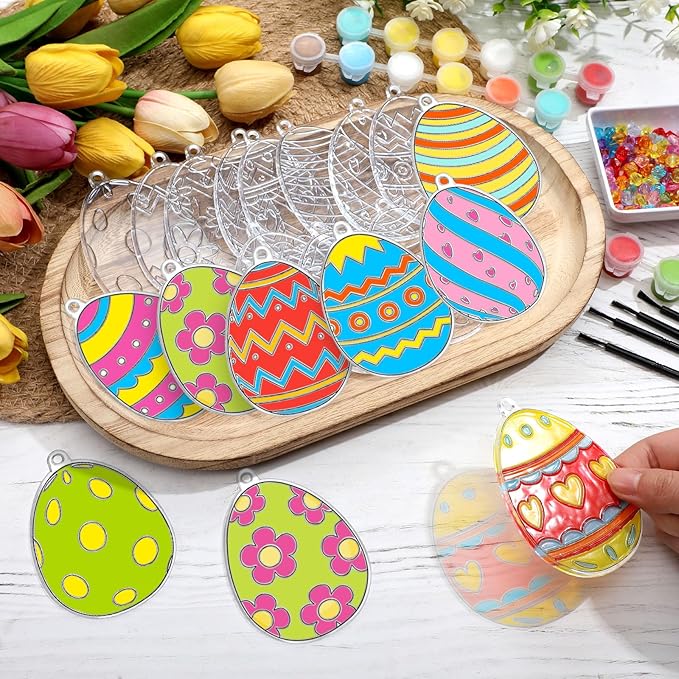WinnerWhy 30 Sets Easter Suncatchers Window Art Kits, Egg Spring DIY Sun Catchers Bulk Crafts Paint Your Own Window Ornaments for Adult Easter Day Home Birthday Activity Party Decor
