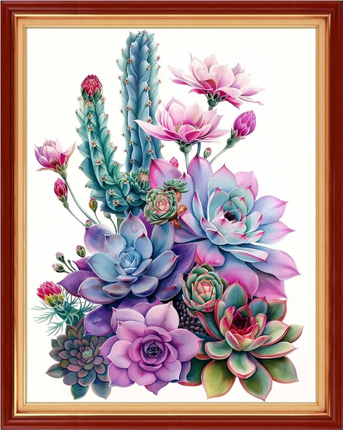 Funchey Stamped Cross Stitch Kits, DIY Cross Stitch Pattern for Adults Beginners Needlepoint Kits Embroidery Kit Arts and Crafts 11CT&Succulent Plants and Flowers 16x20 inch