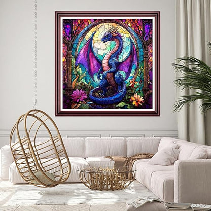 DMCCRAFT Stamped Cross Stitch Kits for Adults 11CT Printed Cross-Stitch Patterns Embroidery Kits Easy Cross Stitching Needlepoint Kits Crossstitch-Colorful Dragon Flower 18x18 inch