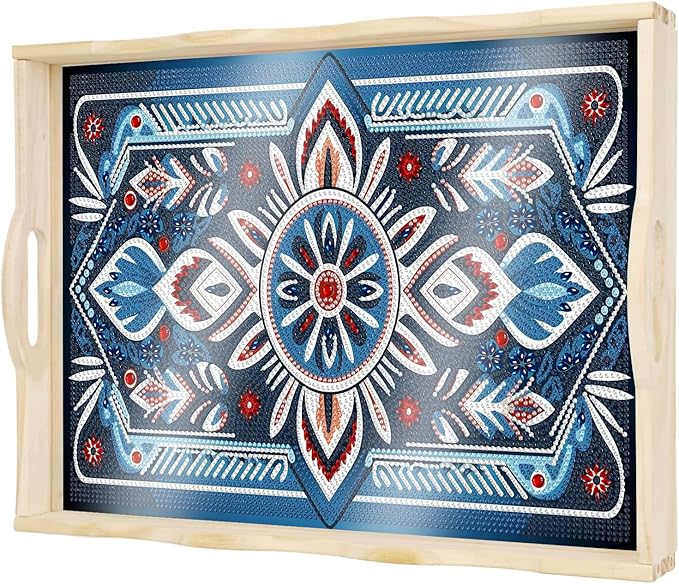 DOTSOPS DIY Diamond Painting Serving Tray with Handle for Adults 5D Diamond Art Kits for Beginners Full Drill Diamond Dots Gem Arts and Crafts Special Shape Living Room 12 x 16 Inches Mandala