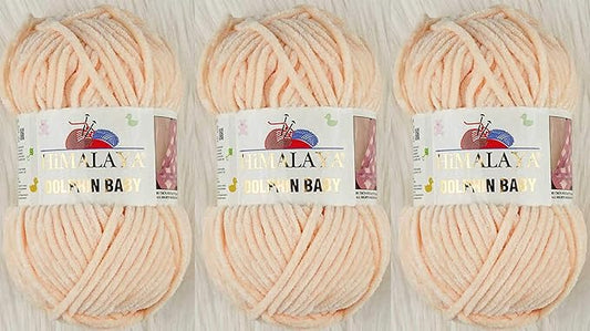 3 Skein/Pack Himalaya Dolphin Baby Chenille Yarn, Each Ball 100 gr (3.5 oz), 120 m (132 Yards), 100% Polyester, Super Bulky Baby Blanket Velvet Amigurumi Yarn, 80333 - Light Salmon