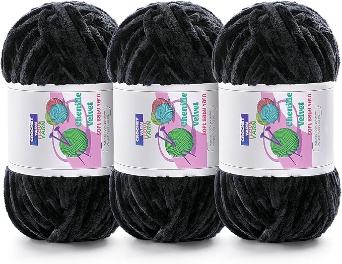 3 Skeins Velvet Chunky Yarn, Chenille Yarn for Crocheting and Hand Knitting, Blanket Yarns for Making Scarves and Knitting Projects - Amigurumi Crochet Yarn (3×3.5oz, 3×87.5yds)