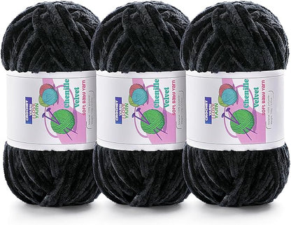 3 Skeins Velvet Chunky Yarn, Chenille Yarn for Crocheting and Hand Knitting, Blanket Yarns for Making Scarves and Knitting Projects - Amigurumi Crochet Yarn (3×3.5oz, 3×87.5yds)