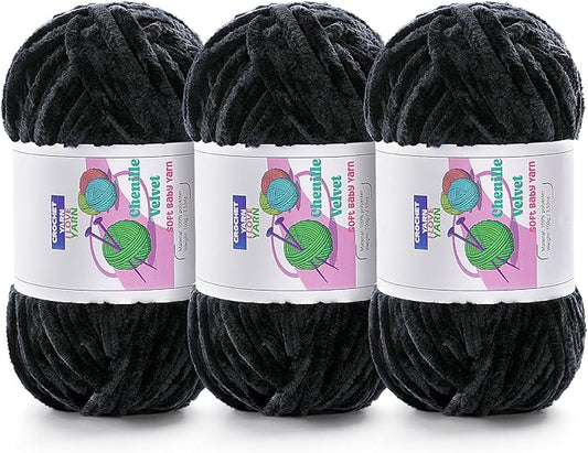 3 Skeins Velvet Chunky Yarn, Chenille Yarn for Crocheting and Hand Knitting, Blanket Yarns for Making Scarves and Knitting Projects - Amigurumi Crochet Yarn (3×3.5oz, 3×87.5yds)