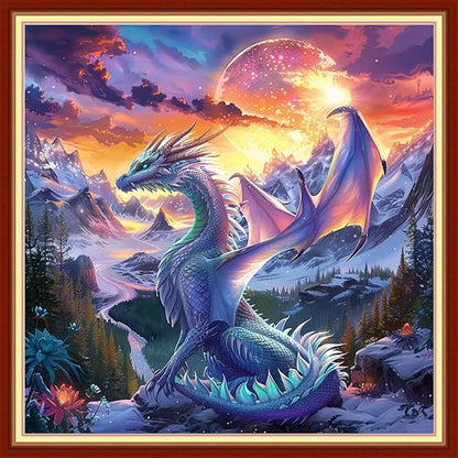 Funart Stamped Cross Stitch Kits for Beginners Full Range of Cross Stitching Preprinted Embroidery Kits for Adults, 11CT Embroidery Pattern Needlepoint Kits-Blue Winged Dragon 18x18 inchs