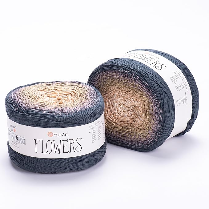 2 Skein/Pack Yarnart Flowers Gradient Yarn, Each Ball 8.8 Oz (250gr) / 1094 Yards (1000m), 55% Cotton 45% Acrylic, Superfine Fingering Weight for Knitting and Crochet, 297 - Dark Gray Cream
