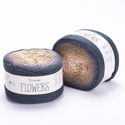 2 Skein/Pack Yarnart Flowers Gradient Yarn, Each Ball 8.8 Oz (250gr) / 1094 Yards (1000m), 55% Cotton 45% Acrylic, Superfine Fingering Weight for Knitting and Crochet, 297 - Dark Gray Cream
