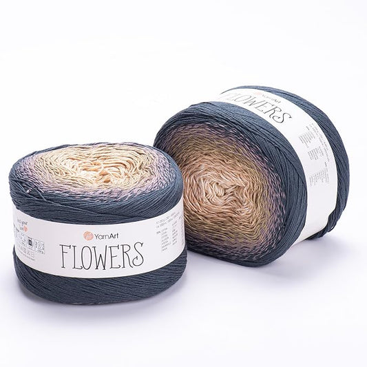 2 Skein/Pack Yarnart Flowers Gradient Yarn, Each Ball 8.8 Oz (250gr) / 1094 Yards (1000m), 55% Cotton 45% Acrylic, Superfine Fingering Weight for Knitting and Crochet, 297 - Dark Gray Cream