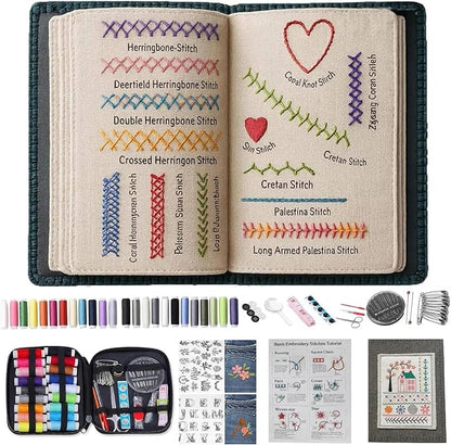 2026 Upgraded Embroidery Stitch Book & Complete Kit for Beginners | Includes 86 Tools,63 Water-Soluble Patterns & 106 Designs with Instructions | Portable Craft Set for Adults & DIY Lovers