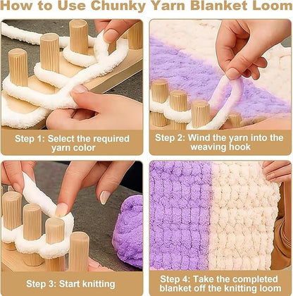 Knitting - Chunky Blanket, Hand Knitting Set, Adjustable Wooden Looms Frame, Yarn Crochet Kit for Crafts Hobby Beginners Friendly Weaving Blankets Scarf Sewing Cushion Wool Projects
