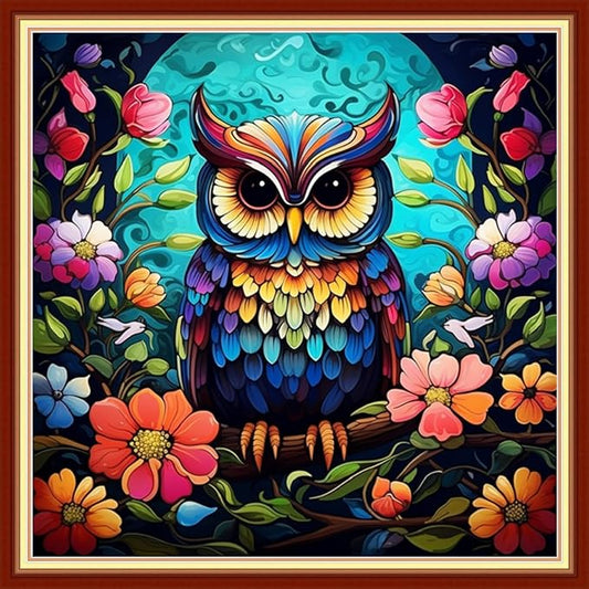Disxvivy Cross Stitch Stamped Full Embroidery Kits DIY 11CT Cotton Thread Printed DIY Needlepoint Kits Craft Needlework Set Cross-Stitch Stamped Sets-Colorful Owl 18x18 inch