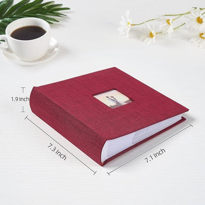 Mublalbum Small 4x6 Photo Album Linen Cover with Memo Areas Photobook Pictures Book Holds Vertical Pockets for Wedding Family Baby and Vacation (Red)