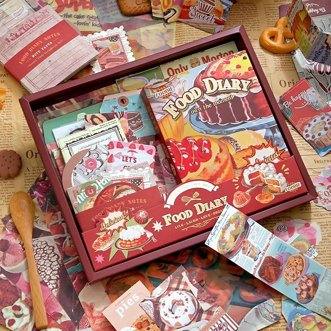 Draupnir Vintage Aesthetic Scrapbook Kit, Bullet Junk Journal Kit with Journaling/Scrapbooking Supplies, Stationery, A6 Grid Notebook Graph Ruled Pages, DIY Gift for Women