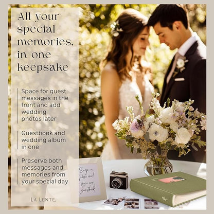 Premium Scrapbook Album with Window and Writing Space – 100 Pages holds 500 Photos of Different Sizes – Wedding, Baby, Travel & Family Memories – 13" x 11.6" - Olive