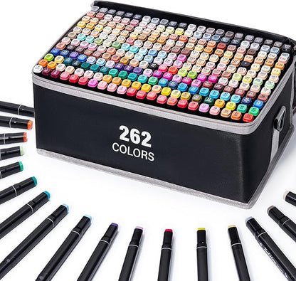 Hopesky 262 Colors Alcohol Markers - Dual Tip Permanent Art Markers Set for Coloring Drawing Painting, Fine and Chisel Tip Alcohol Based Pens with Carrying Case for Adult Artists