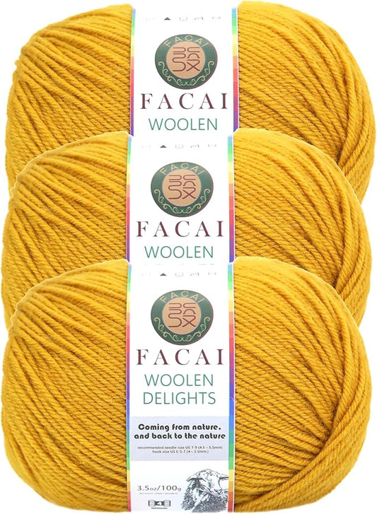 Facai Blend Merino Wool Yarn for Knitting - Worsted Weight,197yds (3.5oz) Ball, Ideal for Sweaters, Scarves, and Accessories (3, Tuscan Sun)