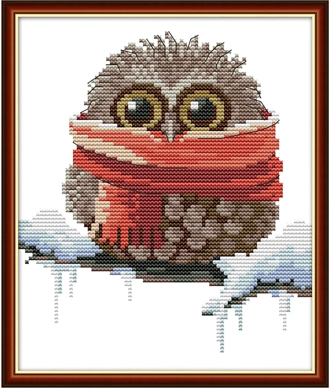 Cross Stitch Kits for Beginners,Owl Pattern Crossstitching Preprinted Kits DIY Needlepoint Embroidery Craft Kits 11CT 3 Strands-9.5×11 inch