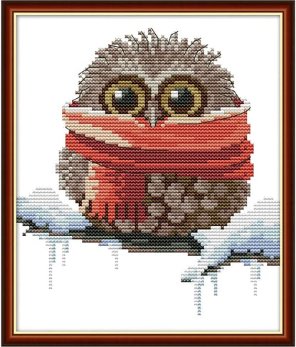 Cross Stitch Kits for Beginners,Owl Pattern Crossstitching Preprinted Kits DIY Needlepoint Embroidery Craft Kits 11CT 3 Strands-9.5×11 inch