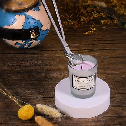 Lsnisni 4 in 1 Candle Accessory Set, Electric Lighter, Wick Cutter, Snuffer and Dipper, Steel Wick Trimmer Set - Silver