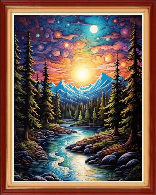 Dimxvean Stamped Cross Stitch Kits,Cross Stitch Kits for Adults Beginners,Embroidery Kits Full Range of Cross Stitch Stamped Kits Needlepoint Kits Cross Stitch Patterns-Night View 16x20 inch