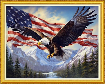 DMCVIVR Stamped Cross Stitch Kits for Beginners Adults Needlepoint Kits for Beginners Embroidery Kits for Adults Crossstitch Kit for Beginners 11CT-Eagle Flag 16x20 inch