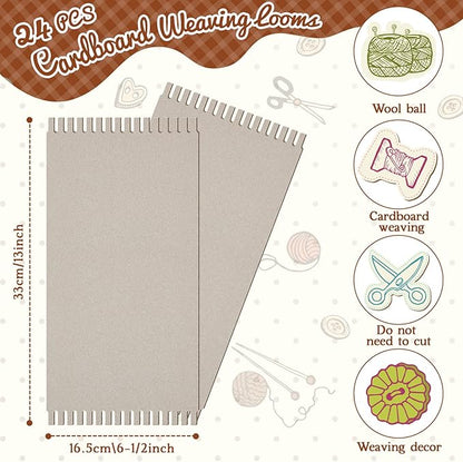Pajean 24 Pack Cardboard Weaving Looms Weaving Wide Notch Loom Boards Loom for Beginners Knitting Sewing Crochet Basket Jewelry Arts Crafts, 6-1/2 x 13 Inch