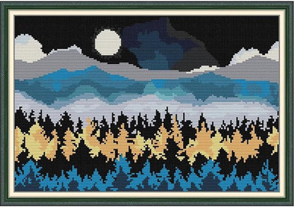 Svarog 14CT Stamped Cross Stitch Kit for Beginners - Easy & Stylish DIY Embroidery with Simple Patterns, Ideal for Women’s Relaxation | Moon Valley | 15.8 x 11 inch