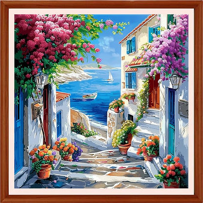 Foxhool Stamped Cross Stitch Kits,11CT Printed Cross Stitch Pattern Full Embroidery Kits for Beginner Needlepoint Kits&Seaside Scenery 18x18 inchs
