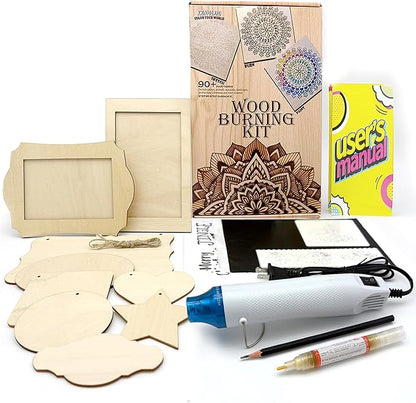 Xenolog Beginner-Friendly Wood Burning kit with Markers, Heat Gun, Wood Slices, Stencils, Pencil, Transfer Paper & plaques - Ideal Gift for Artists, DIY Lovers & Teens