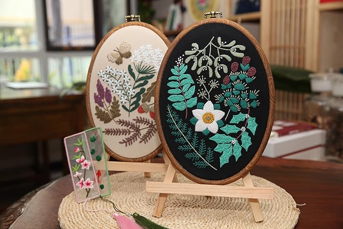 Maydear 4 Pack Embroidery Starter Kit with Pattern, Stamped Cross Stitch Kits for Beginners Adults with Embroidery Hoop and Instructions, Hand Embroidery Kit Cross Stitch Kits Stamped