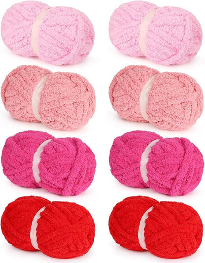 Chunky Yarn for Hand Knitting-Ombre Chunky Chenille Blanket Yarn for Crocheting-8 Pack of 226g/7.97oz-#8 Jumbo Super Bulky Fluffy Thick Finger Knitting Yarns for Scarf, Cushions and Doll（A）