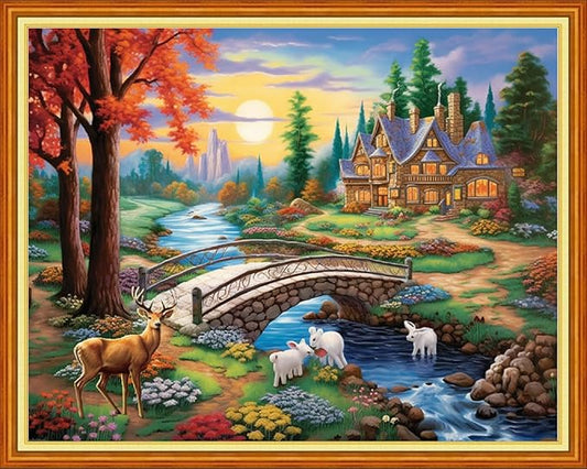 Dimensean Stamped Cross Stitch Kits Full Range of Embroidery Patterns Starter Kits for Beginners Adult DIY Cross Stitches Needlepoint Kits 11CT-Dream Home 16x20 inch