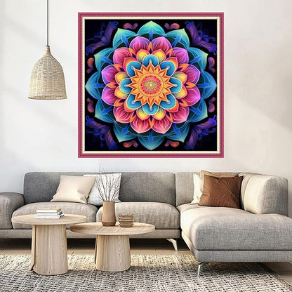 DMCVIVR Stamped Cross Stitch Kits for Beginners Adults Needlepoint Kits for Beginners Embroidery Kits for Adults Crossstitch Kit for Beginners 11CT-Colorful Mandala 18x18 inch