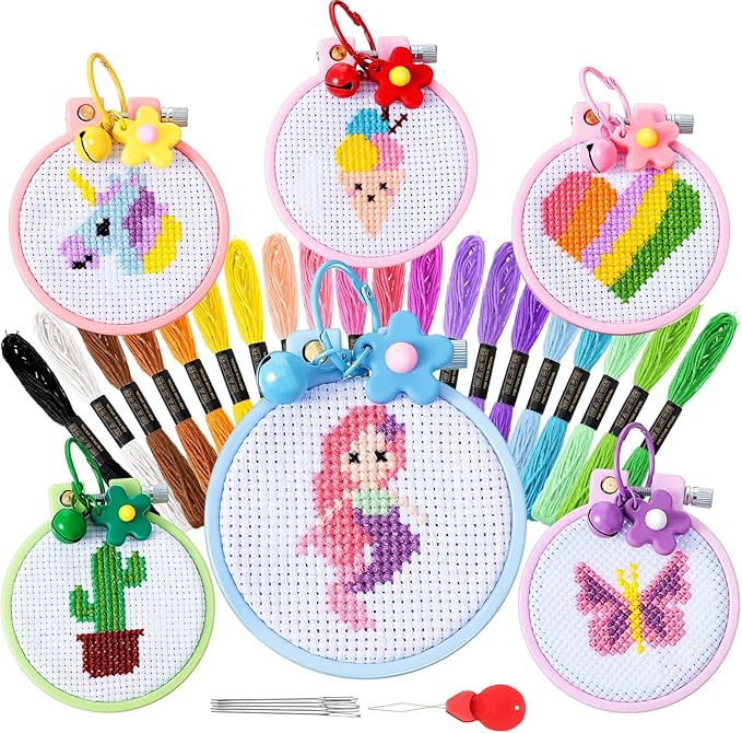Chuangdi 6 Sets Cross Stitch Kits for Beginners Embroidery Kit Cross Stitch for Beginner Embroidery Stitches Practice Needlepoint for Starters