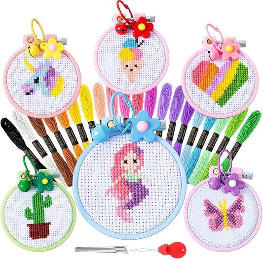 Chuangdi 6 Sets Cross Stitch Kits for Beginners Embroidery Kit Cross Stitch for Beginner Embroidery Stitches Practice Needlepoint for Starters