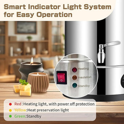 GKFF Wax Melter for Candle Making,10 L(15 lbs) Extra Large Electric Melting Pot for Soap,Lotion & Body Butter Making,with Temperature Control and Quick Pour Spout,Ideal for Home Candle & Craft Makers