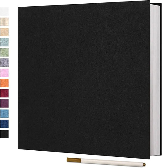 Vienrose Photo Album Self Adhesive 4x6 5x7 3x5 8 x10 Scrapbook Album DIY Scrap Book with A Metallic Pen (11"x10.6" 60 Pages, Black)
