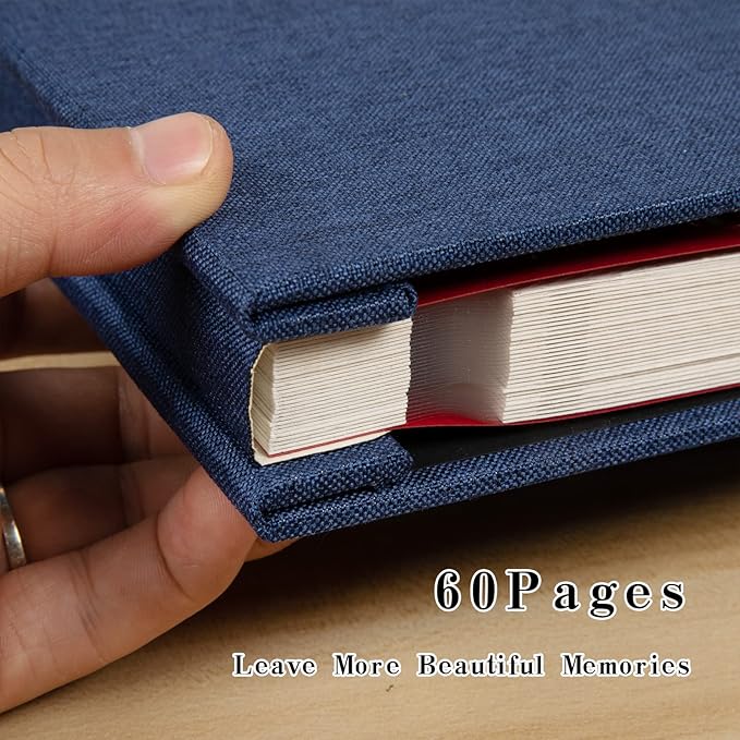 Spbapr Large Photo Album Self Adhesive Linen Cover Magnetic Scrapbook Album DIY Scrap Book 60 Black Sticky Pages for 4x6 5x7 8x10 10x12 Pictures with A Metal Pen,13.2"x12.8"60pages
