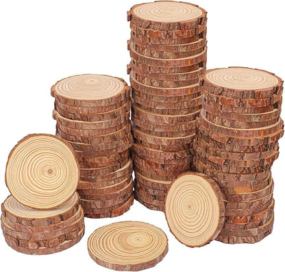 76 PCS Unfinished Wood Slices for Centerpieces, 4-4.7 Inch Natural Wood Slices with Tree Bark Pine and Wood Rounds Discs for DIY Crafts, Centerpieces, Art & Decor
