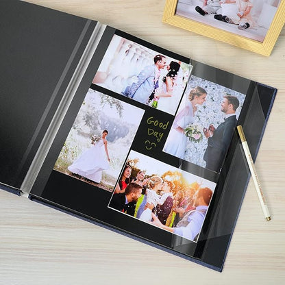 Spbapr Large Photo Album Self Adhesive Linen Cover Magnetic Scrapbook Album DIY Scrap Book 60 Black Sticky Pages for 4x6 5x7 8x10 10x12 Pictures with A Metal Pen,13.2"x12.8"60pages