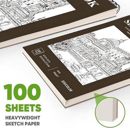 Soucolor Sketchbook 8.5x11 Hard Cover - 100 Sheets Spiral Bound Sketch Pad 8.5" x 11", 68lb/100gsm Thick Drawing Paper 8.5" x 11", Acid-Free Art Notebook for Adults Teacher Must Have