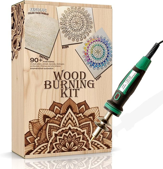 Xenolog Deluxe Wood Burning kit - Ultimate Bundle with Pen, Stand, Tips, Watercolor, Stencils, Graphite Paper, plaques - Beginner-Friendly Gift for Teens, DIY for Anyone into Wood Burning.