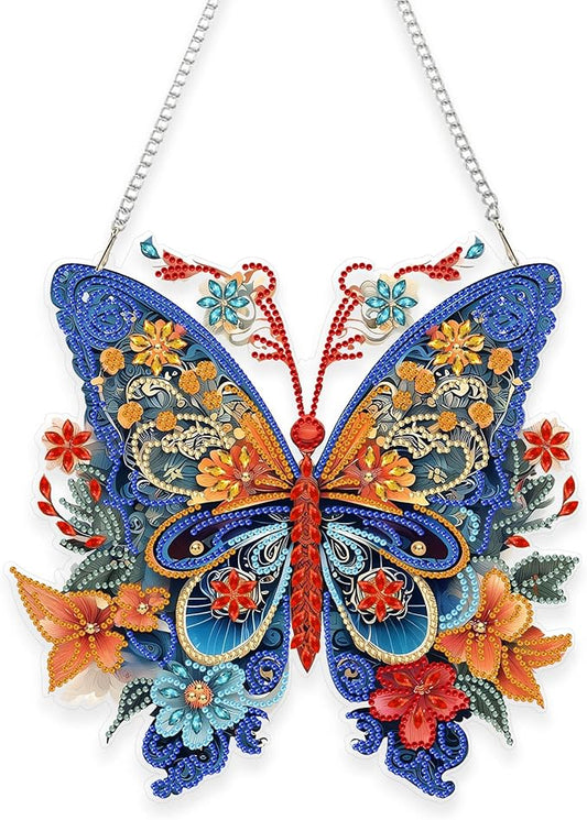 Nivvey DIY Hanging Diamonds Painting Pendant Kit Butterfly, Special Crystal Acrylic Gem Painting Art Ornament Board Kit, Box Package,9.3x9.2inch